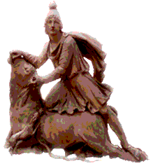 A statue of Mithras or Attis slaying the bull, as photographed in the British Museum by Jim McPherson in 2005