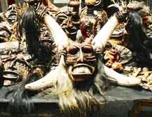 Close up of a demon mask with 4 horns, spotted in Salvador, Brazil, photo by Jim McPherson, 2006