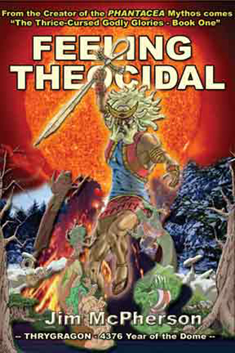 A variation of a cover for Feeling Theocidal being prepared by Verne Andru; background taken from web and added to Mithras figure by Jim McPherson, 2008