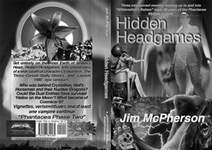Two versions of the wraparound cover for Hidden Headgames, collages prepared by Jim McPherson, 2017
