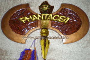 Purpa superimposed over a wooden labrys, collage prepared by Jim McPherson, 2015 